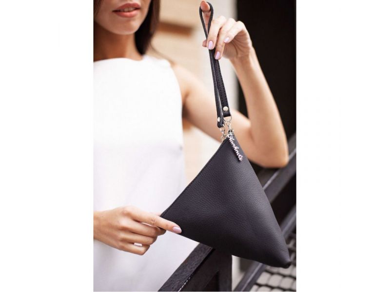 Кожаная женская сумка-косметичка Пирамида черная, фото 7