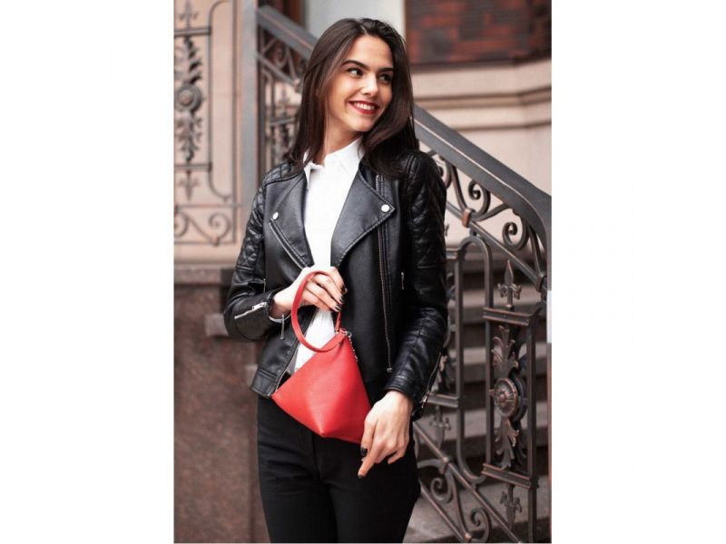 Кожаная женская сумка-косметичка Пирамида красная, фото 1