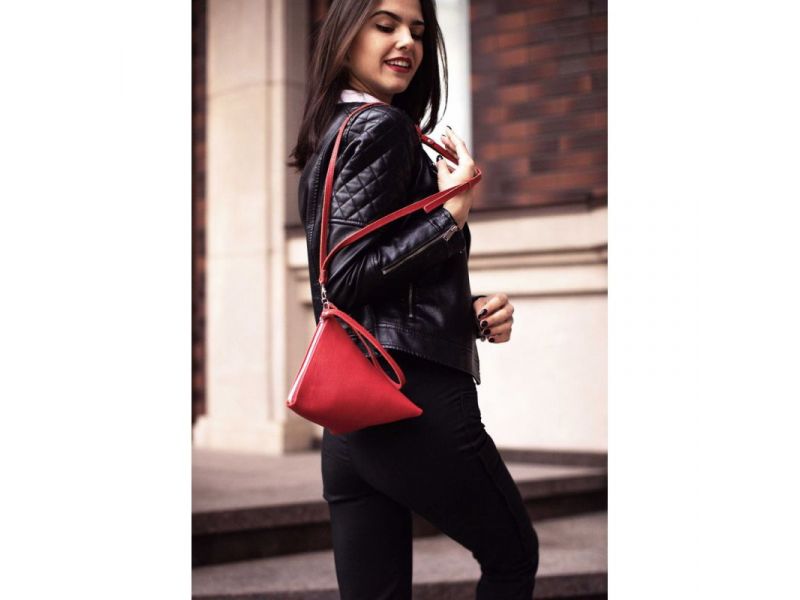 Кожаная женская сумка-косметичка Пирамида красная, фото 7