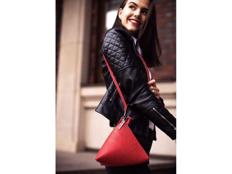 Кожаная женская сумка-косметичка Пирамида красная, фото 8