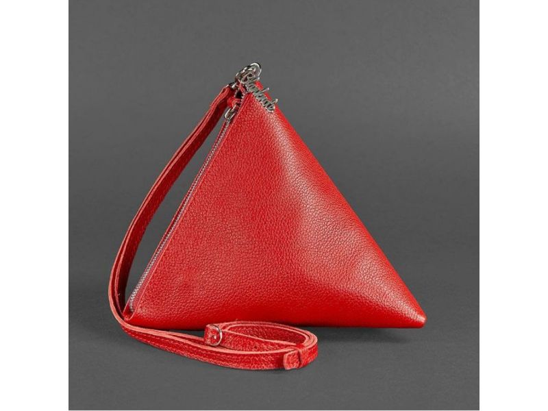 Кожаная женская сумка-косметичка Пирамида красная, фото 9