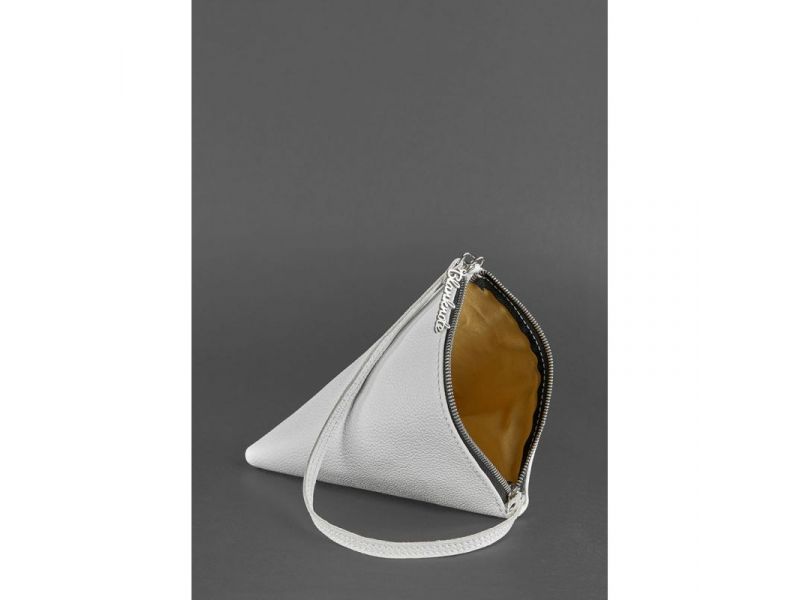 Кожаная женская сумка-косметичка Пирамида белая, фото 4