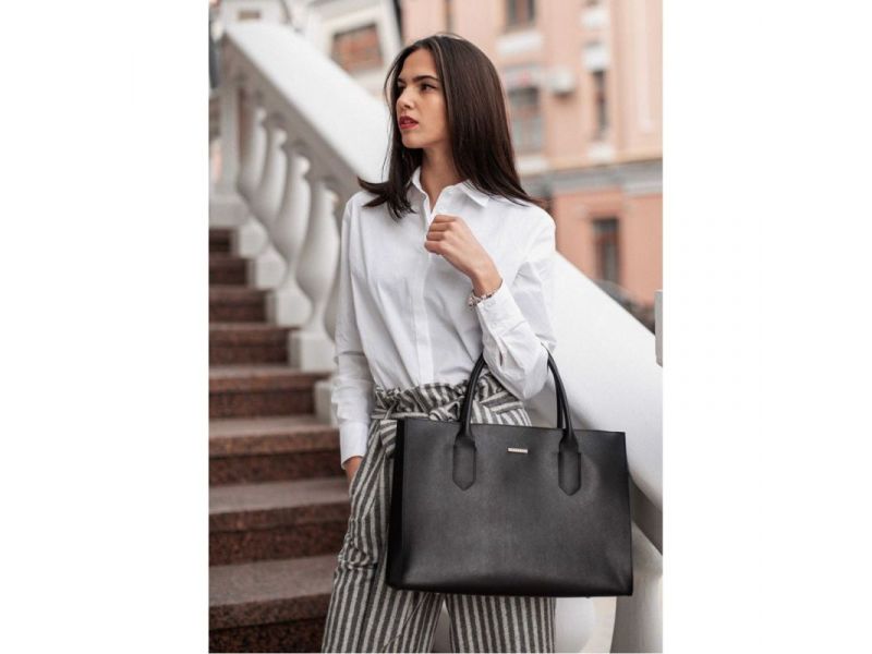 Кожаная женская сумка Шоппер черная Blackwood, фото 10