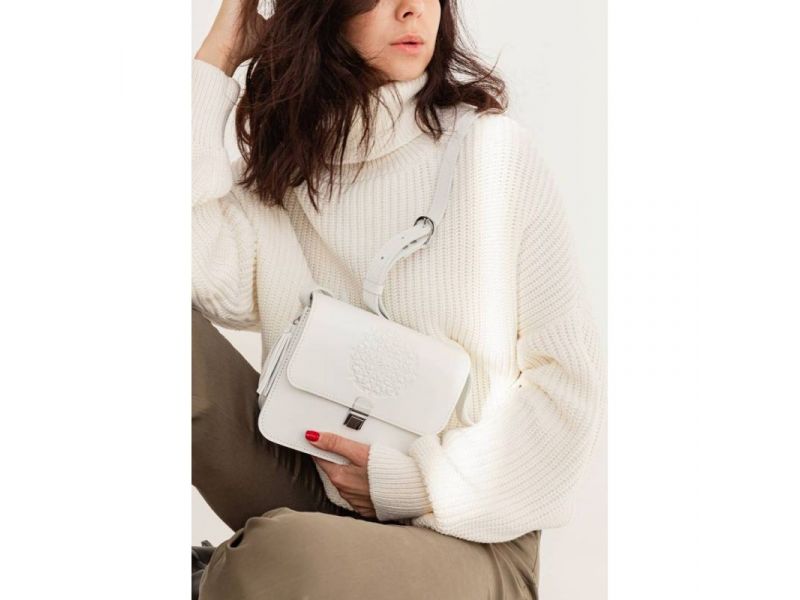 Кожаная женская бохо-сумка Лилу белая, фото 7