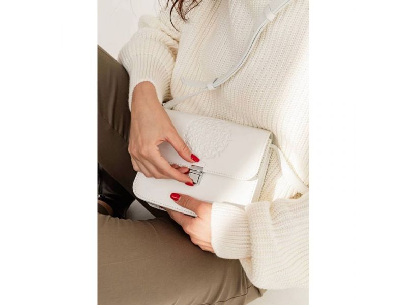 Кожаная женская бохо-сумка Лилу белая, фото 8