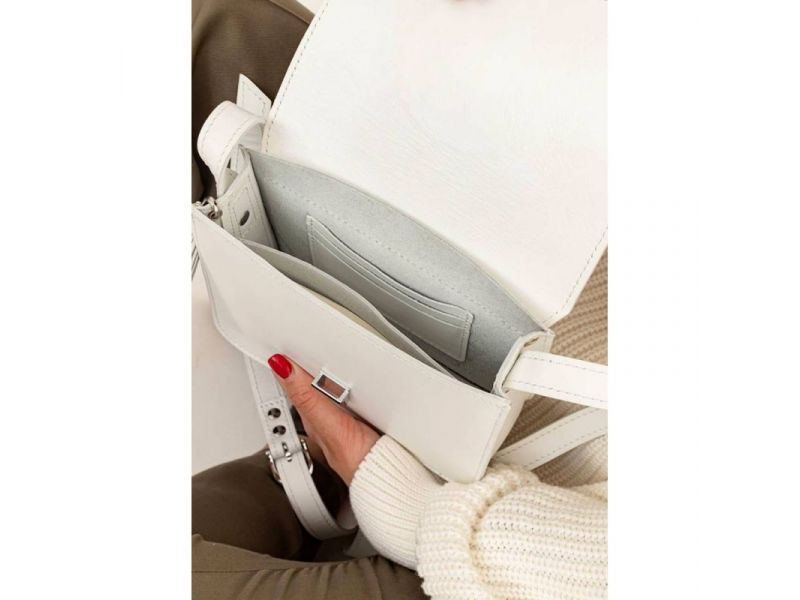 Кожаная женская бохо-сумка Лилу белая, фото 9