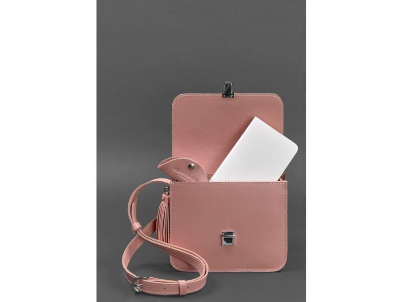 Кожаная женская бохо-сумка Лилу розовая, фото 2