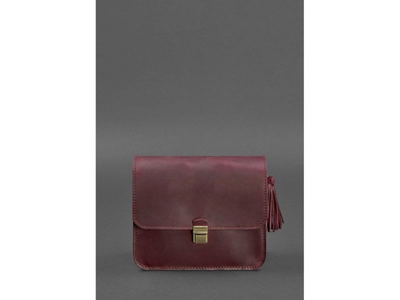 Кожаная женская бохо-сумка Лилу бордовая Crazy Horse, фото 9