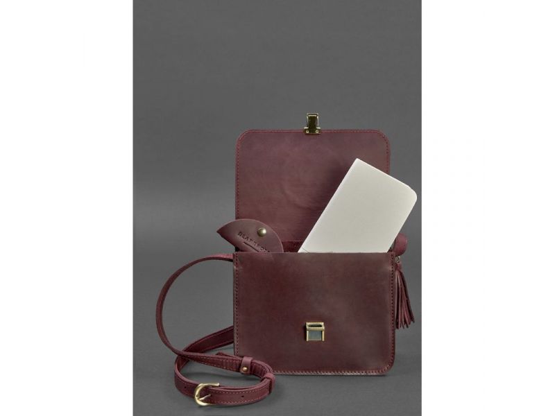 Кожаная женская бохо-сумка Лилу бордовая Crazy Horse, фото 3