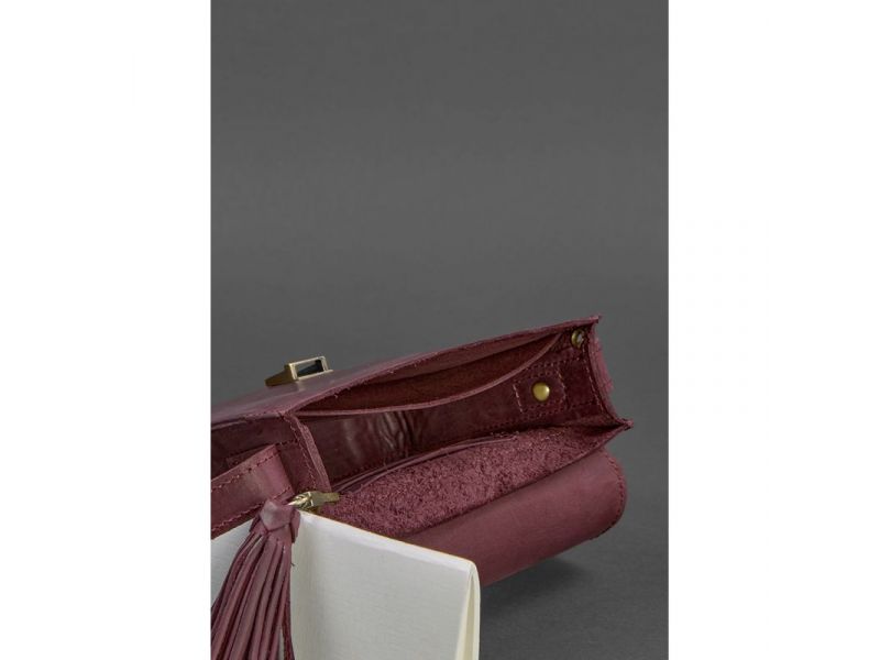 Кожаная женская бохо-сумка Лилу бордовая Crazy Horse, фото 4