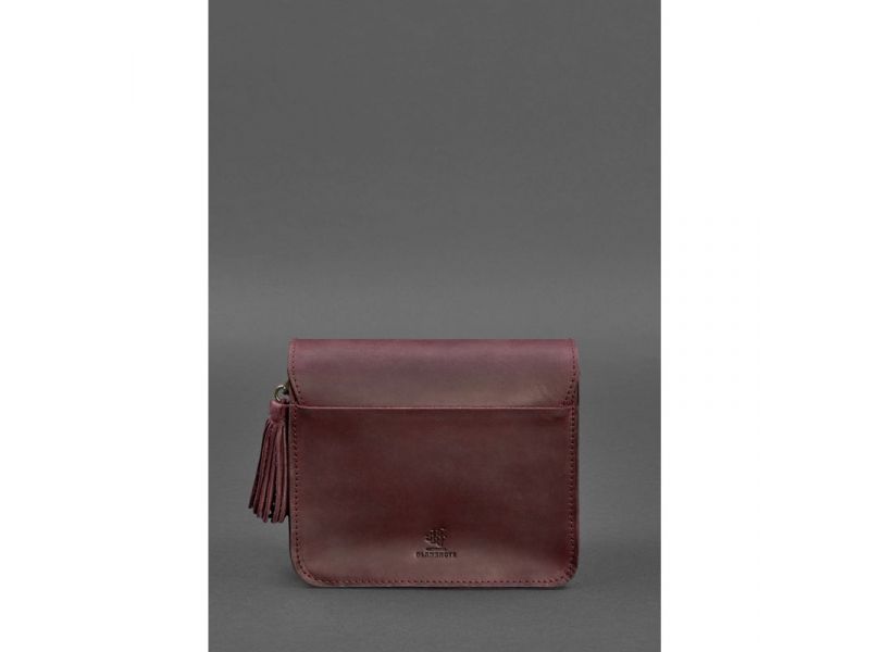 Кожаная женская бохо-сумка Лилу бордовая Crazy Horse, фото 5