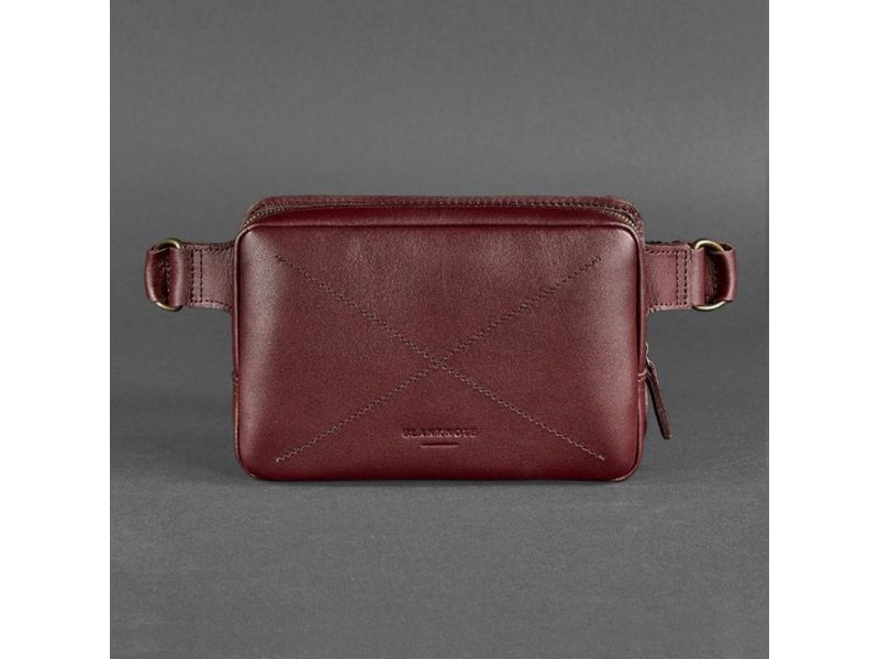 Кожаная поясная сумка Dropbag Mini Krast бордовая, фото 9
