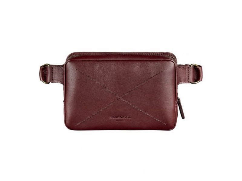 Кожаная поясная сумка Dropbag Mini Krast бордовая, фото 10