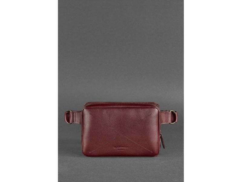 Кожаная поясная сумка Dropbag Mini Krast бордовая, фото 2