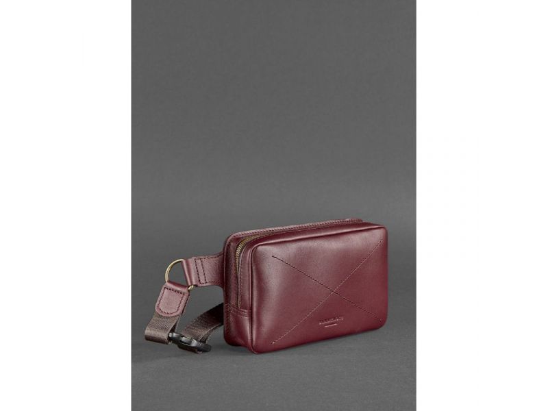 Кожаная поясная сумка Dropbag Mini Krast бордовая, фото 3