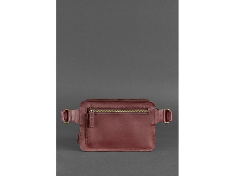 Кожаная поясная сумка Dropbag Mini Krast бордовая, фото 4