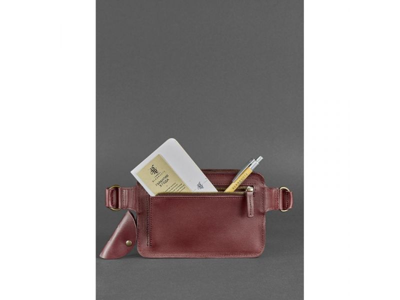 Кожаная поясная сумка Dropbag Mini Krast бордовая, фото 5