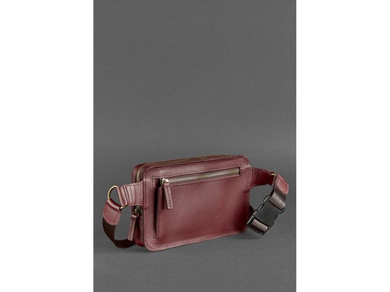 Кожаная поясная сумка Dropbag Mini Krast бордовая, фото 6