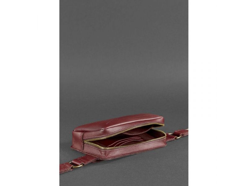 Кожаная поясная сумка Dropbag Mini Krast бордовая, фото 7