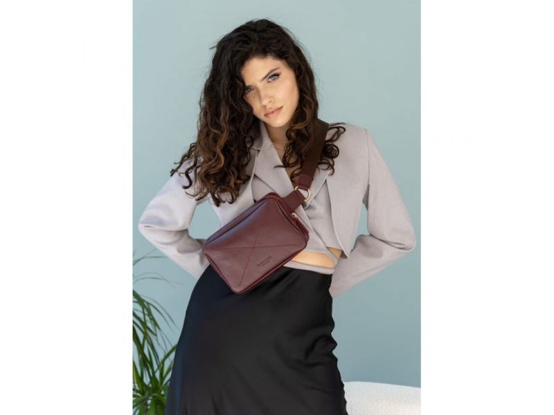 Кожаная поясная сумка Dropbag Mini Krast бордовая, фото 1