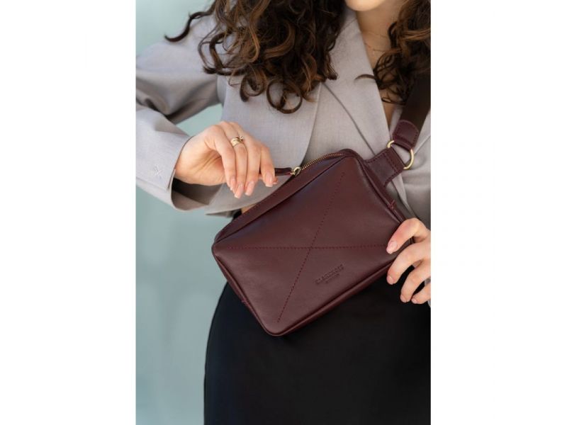 Кожаная поясная сумка Dropbag Mini Krast бордовая, фото 8