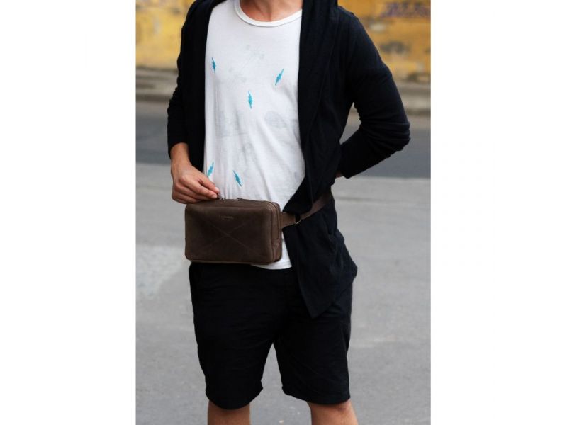 Кожаная поясная сумка Dropbag Maxi темно-коричневый Crazy Horse, фото 10