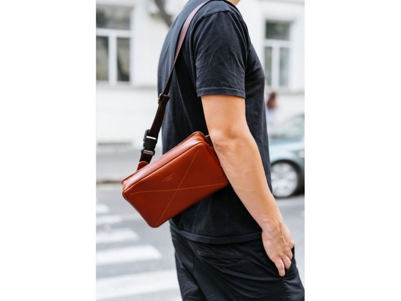 Кожаная поясная сумка Dropbag Maxi светло-коричневая, фото 10