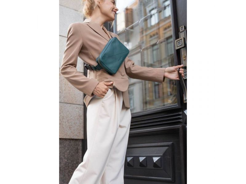Кожаная поясная сумка Dropbag Mini зеленая, фото 9