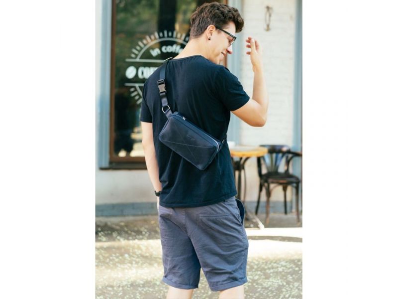 Кожаная поясная сумка Dropbag Maxi синяя Crazy Horse, фото 8