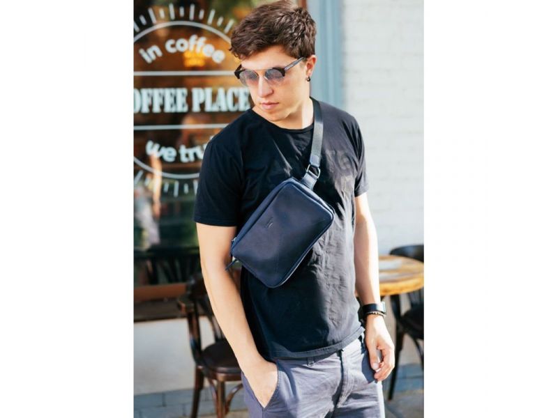 Кожаная поясная сумка Dropbag Maxi синяя Crazy Horse, фото 9