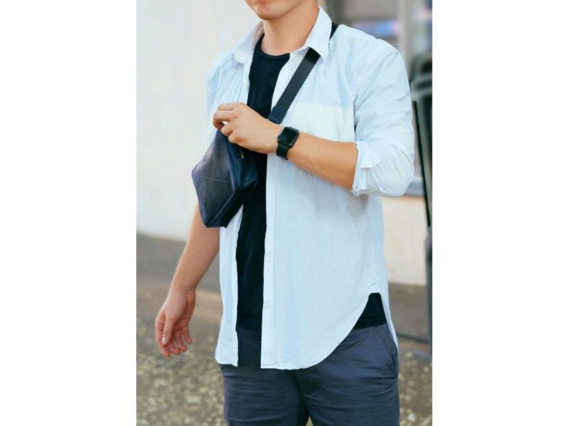 Кожаная поясная сумка Dropbag Maxi синяя Crazy Horse, фото 10