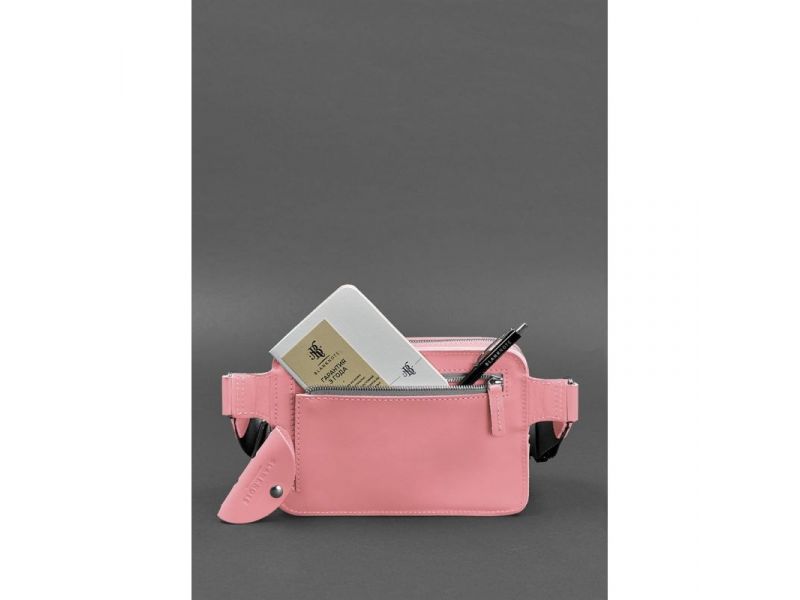 Кожаная женская поясная сумка Dropbag Mini розовая, фото 4