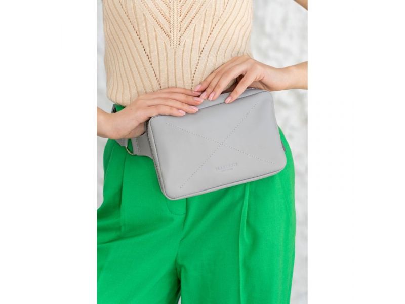 Кожаная женская поясная сумка Dropbag Mini серая, фото 7