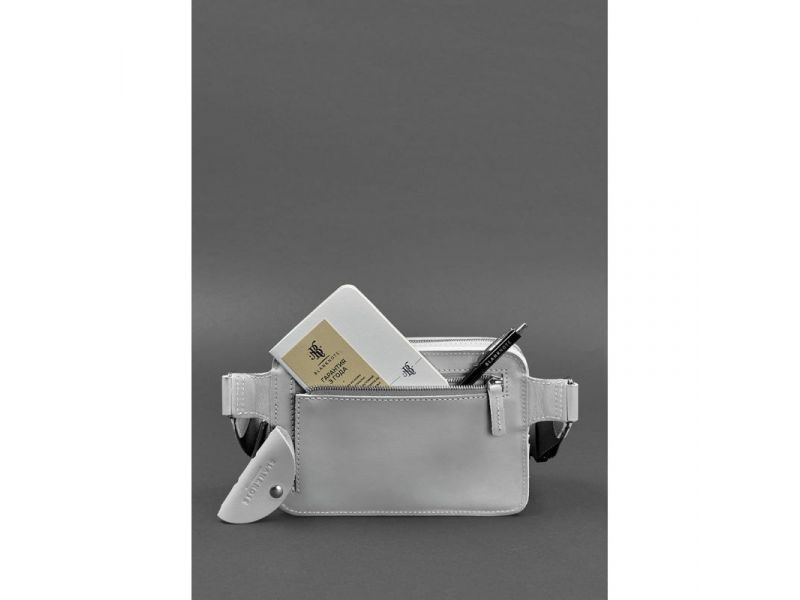 Кожаная женская поясная сумка Dropbag Mini серая, фото 5