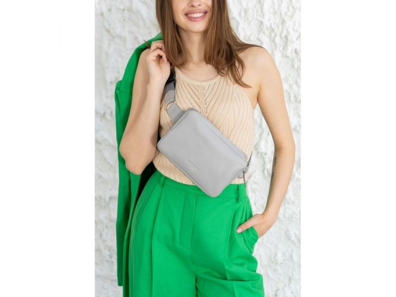 Кожаная женская поясная сумка Dropbag Mini серая, фото 10