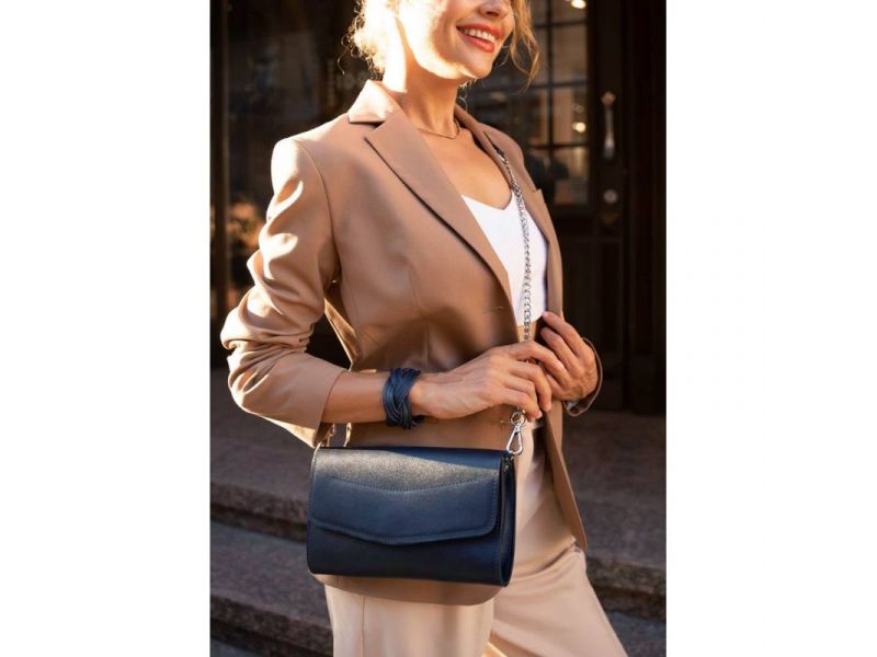 Кожаная женская сумка Элис темно-синяя, фото 1