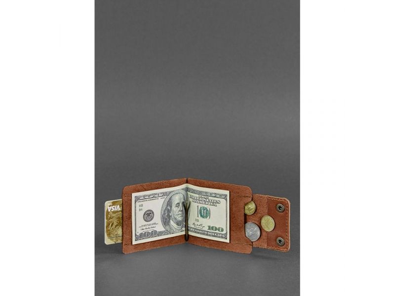 Мужское кожаное портмоне светло-коричневое 10.0 зажим для денег, фото 2