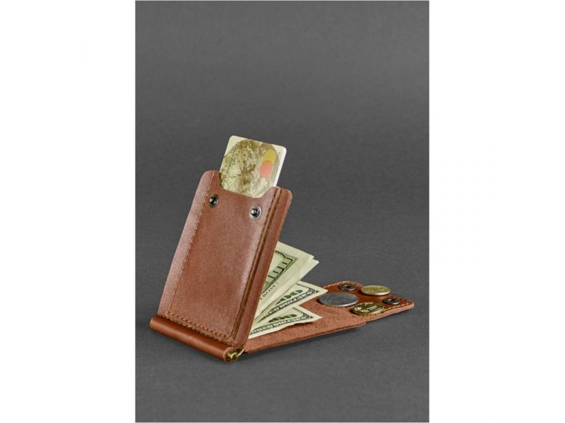 Мужское кожаное портмоне светло-коричневое 10.0 зажим для денег, фото 4