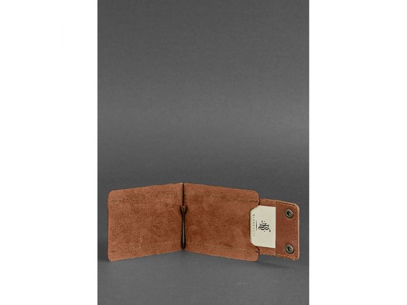 Мужское кожаное портмоне светло-коричневое 10.0 зажим для денег, фото 5