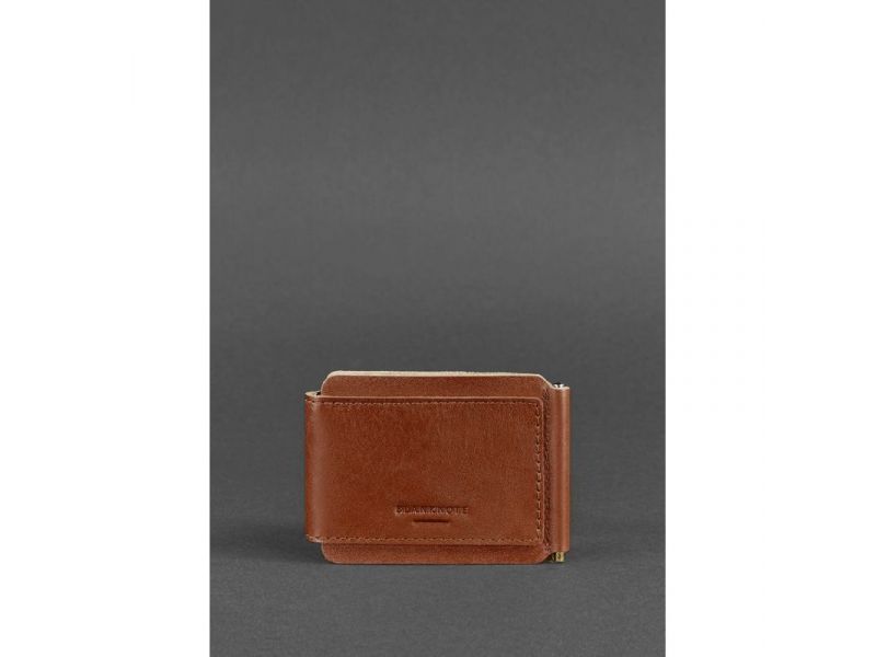 Мужское кожаное портмоне светло-коричневое 10.0 зажим для денег, фото 6