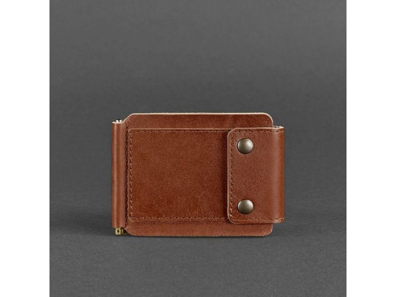 Мужское кожаное портмоне светло-коричневое 10.0 зажим для денег, фото 7