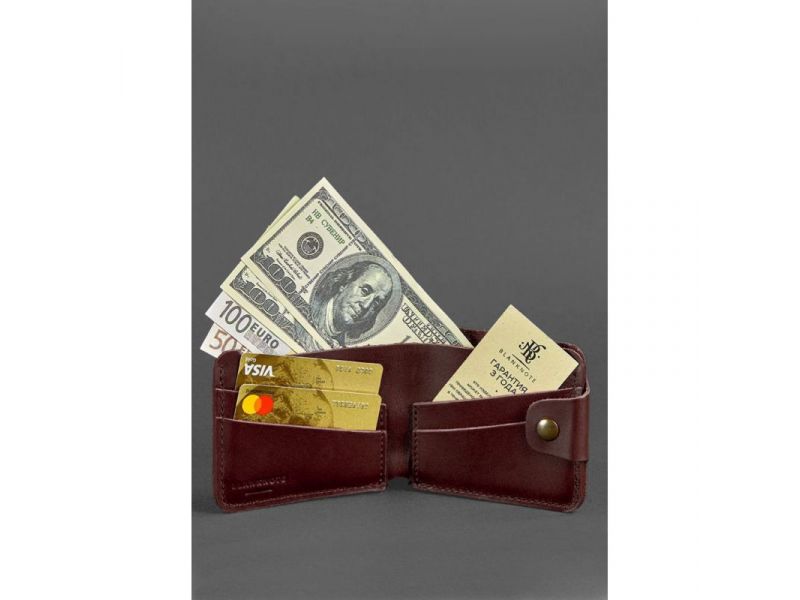 Кожаное портмоне 4.3 бордовое, фото 2