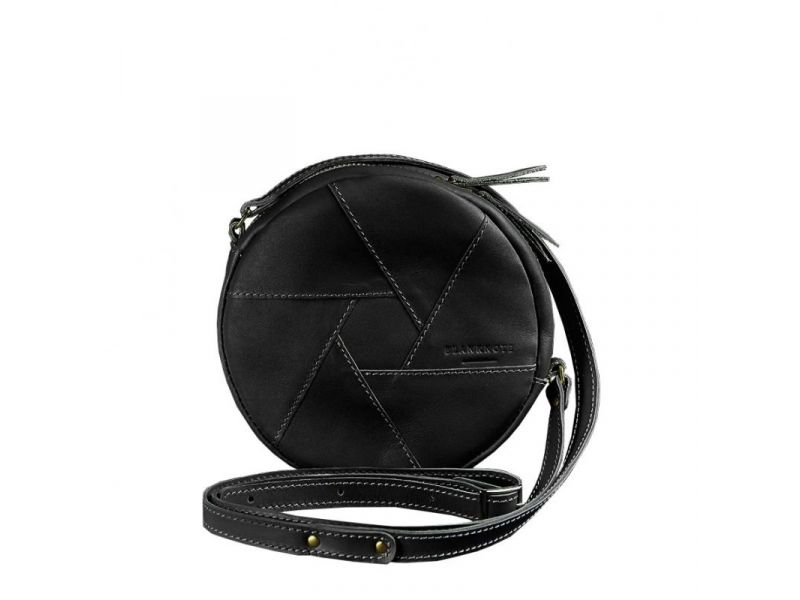 Кожаная круглая женская сумка Бон-Бон Krast черная, фото 9