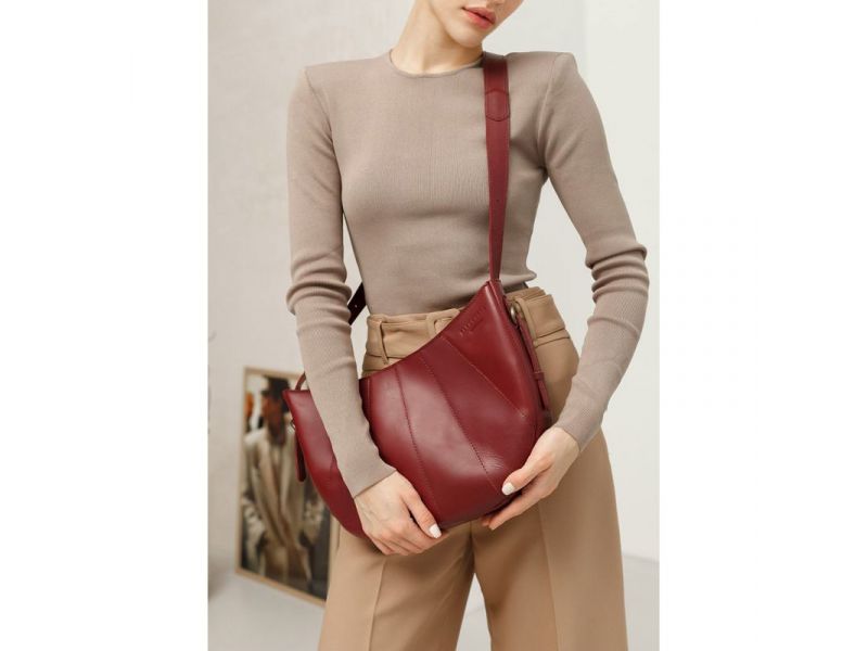 Кожаная женская сумка Круассан Krast бордовая, фото 1
