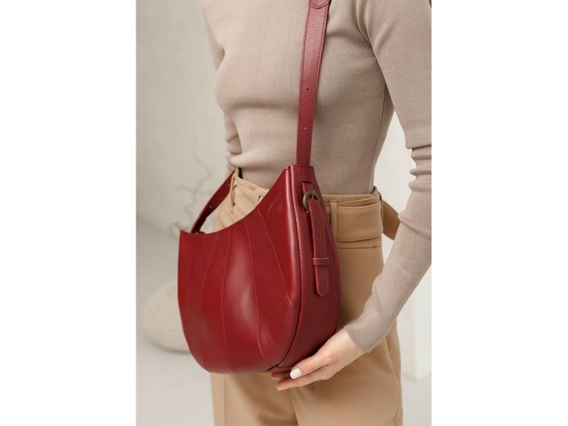 Кожаная женская сумка Круассан Krast бордовая, фото 7