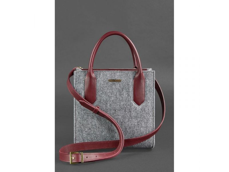 Фетровая женская сумка-кроссбоди Blackwood с кожаными бордовыми вставками, фото 3