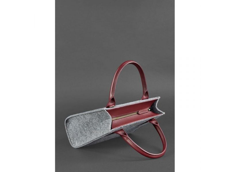 Фетровая женская сумка-кроссбоди Blackwood с кожаными бордовыми вставками, фото 5