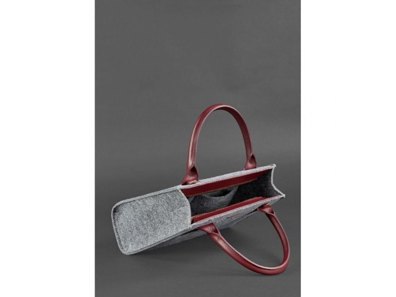 Фетровая женская сумка-кроссбоди Blackwood с кожаными бордовыми вставками, фото 6
