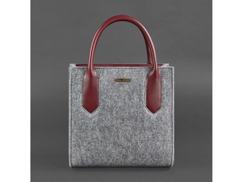 Фетровая женская сумка-кроссбоди Blackwood с кожаными бордовыми вставками, фото 8