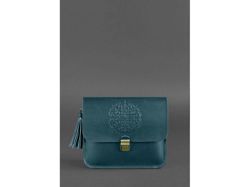 Кожаная женская бохо-сумка Лилу зеленая, фото 2